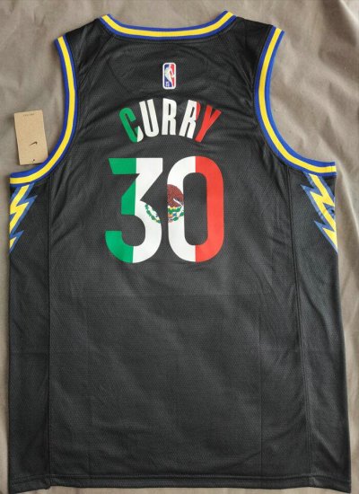 NBA 30 Curry Warroirs Royal Special Mexico Edition Iconic Maillot noir